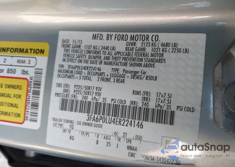 2014 Ford Fusion Hybrid Se из США, поврежденный, VIN 3FA6P0LU4ER224146